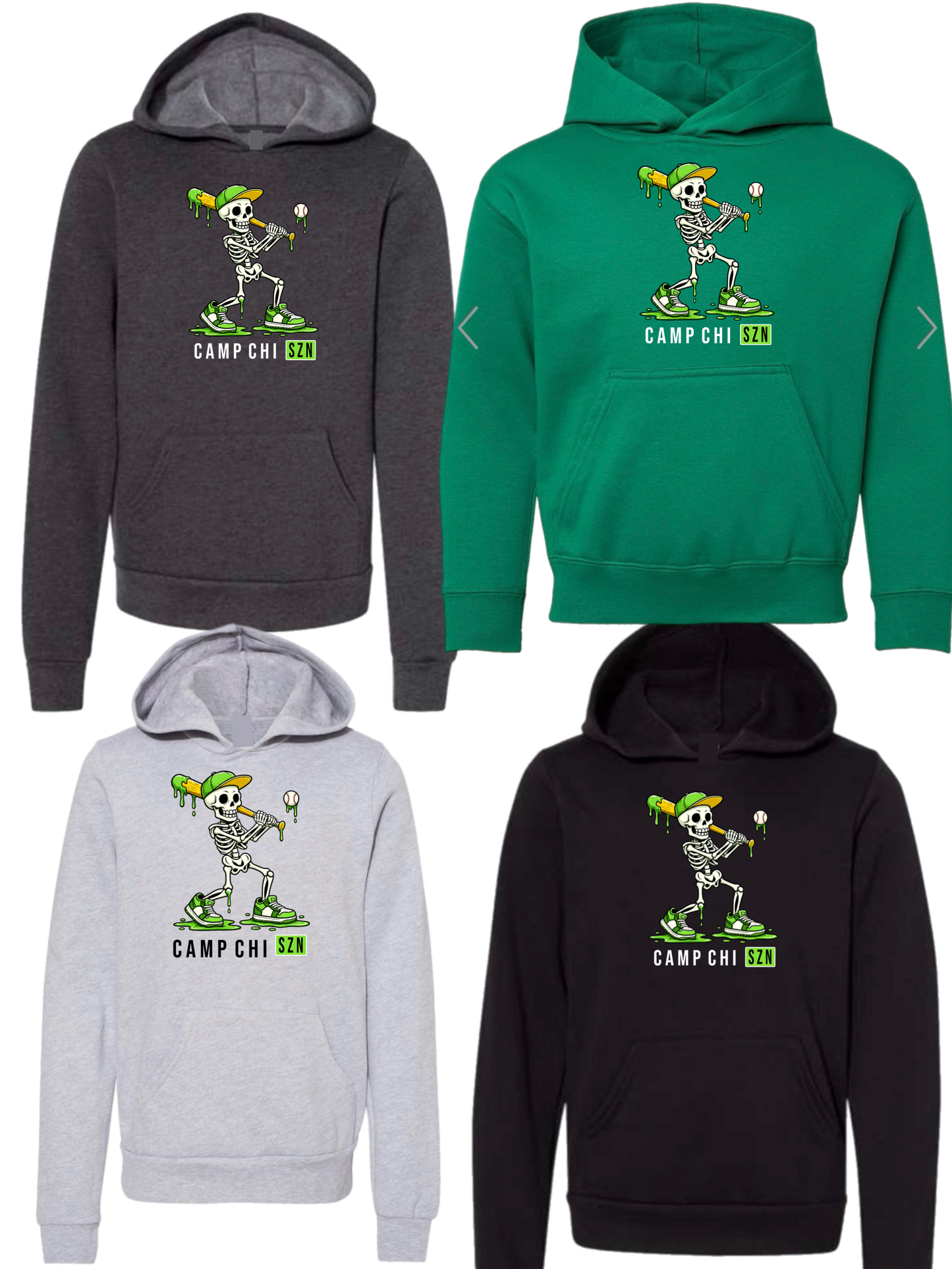 Camp Chi skeleton baseball hoodie