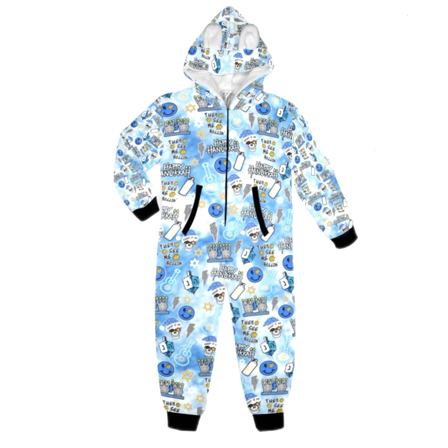 Rockstar Hanukkah boys/mens fleece zip one piece