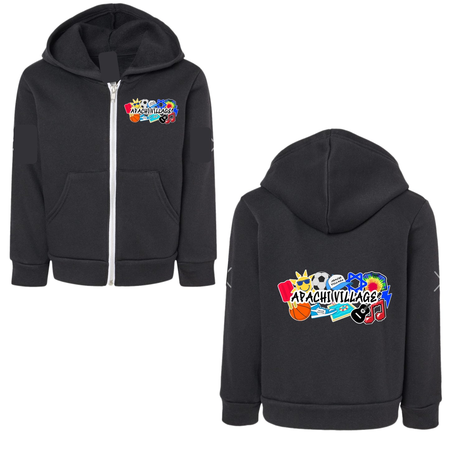 Boys Apachi Village collage zip hoodie