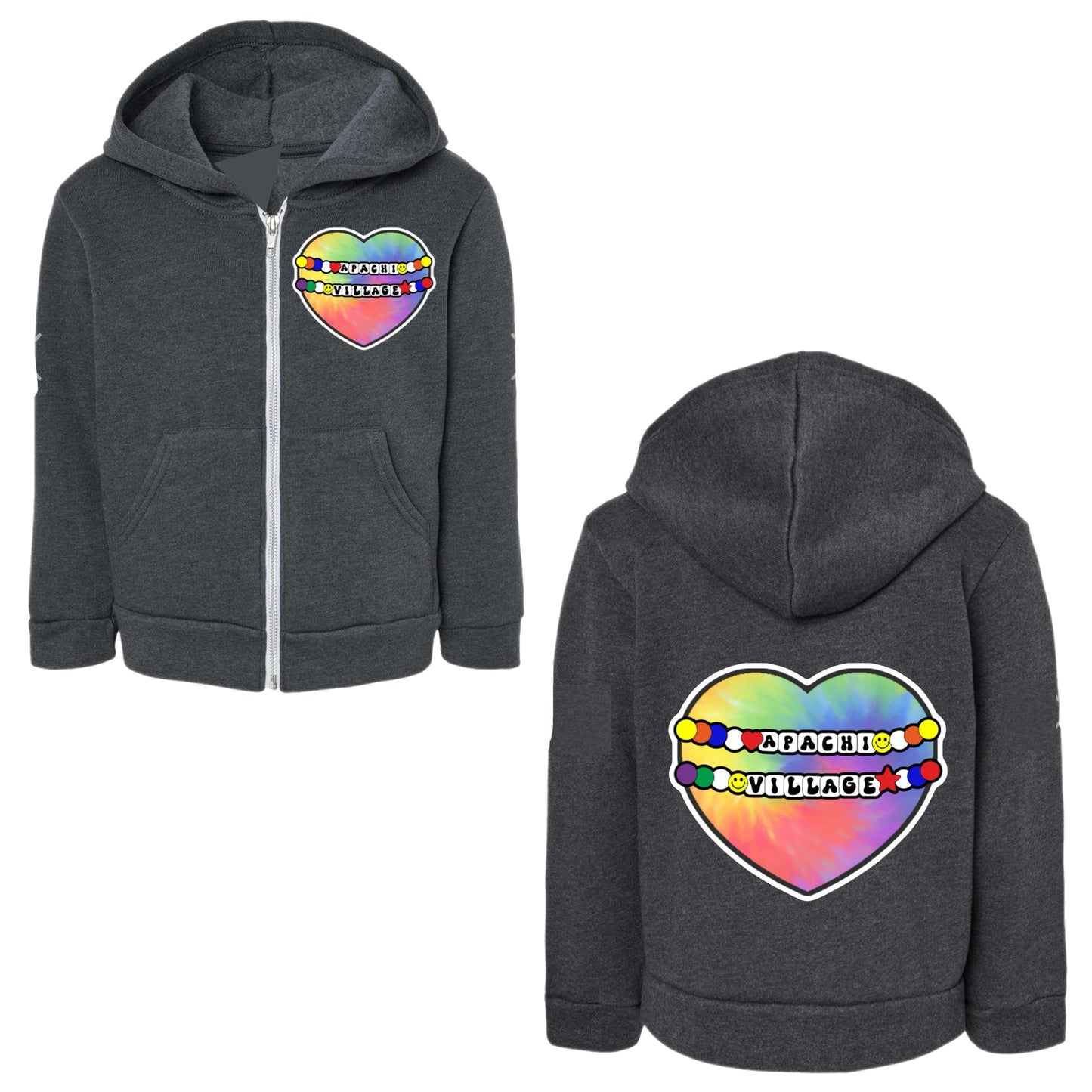 Girls Apachi Village tie dye heart zip hoodie