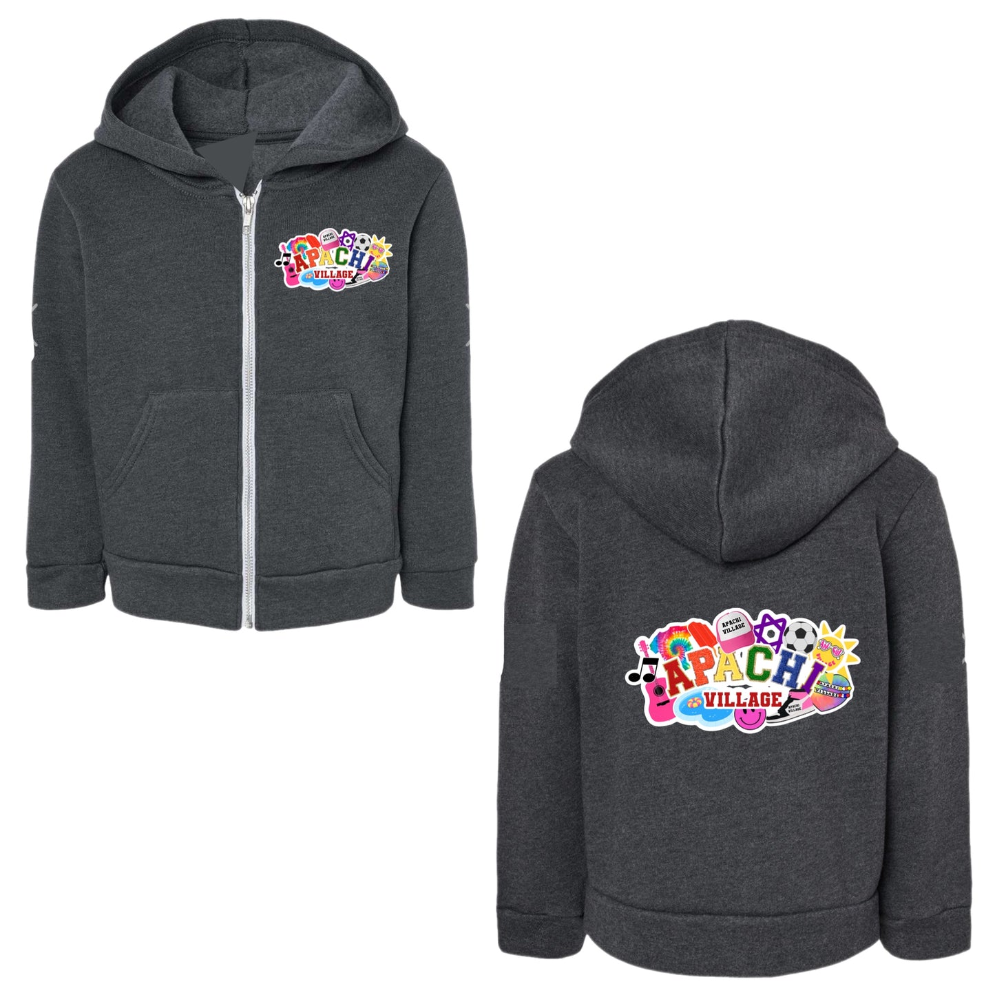Girls Apachi Village collage zip hoodie