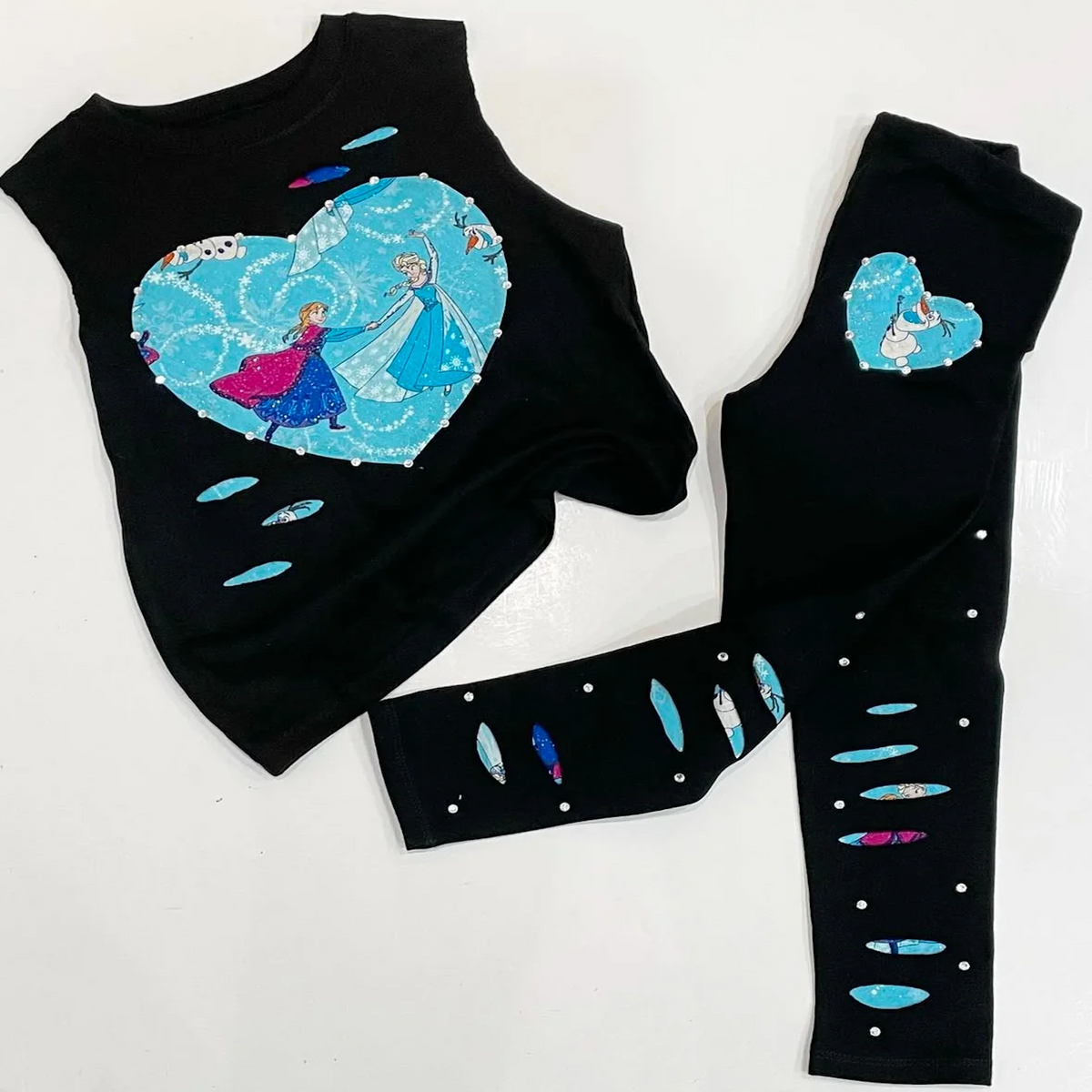 Frozen Heart Distressed Tank & Leggings Set