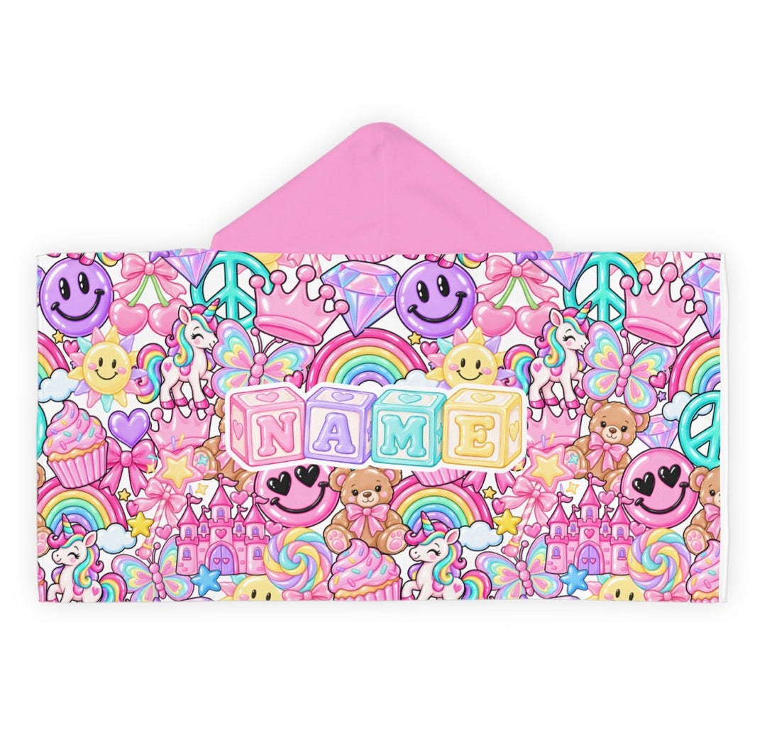 Pastel collage hooded towel
