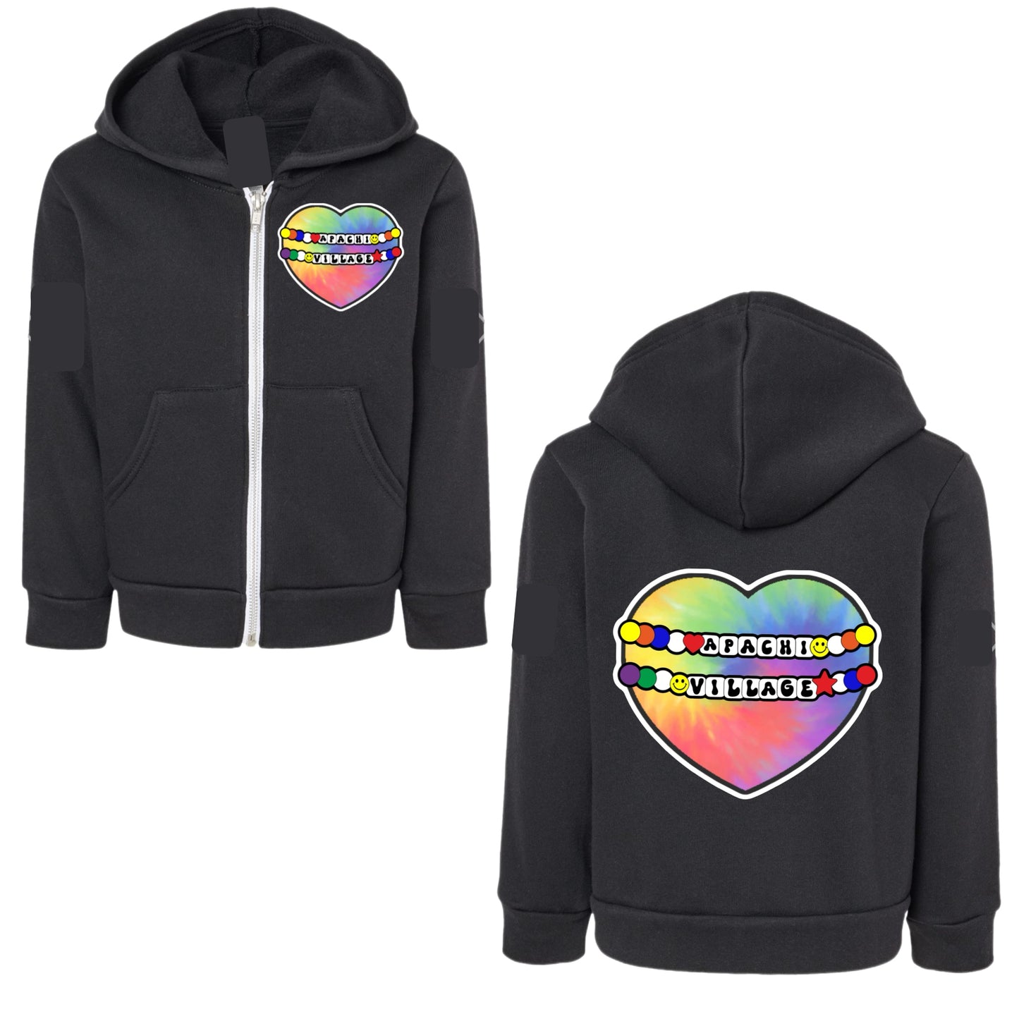 Girls Apachi Village tie dye heart zip hoodie