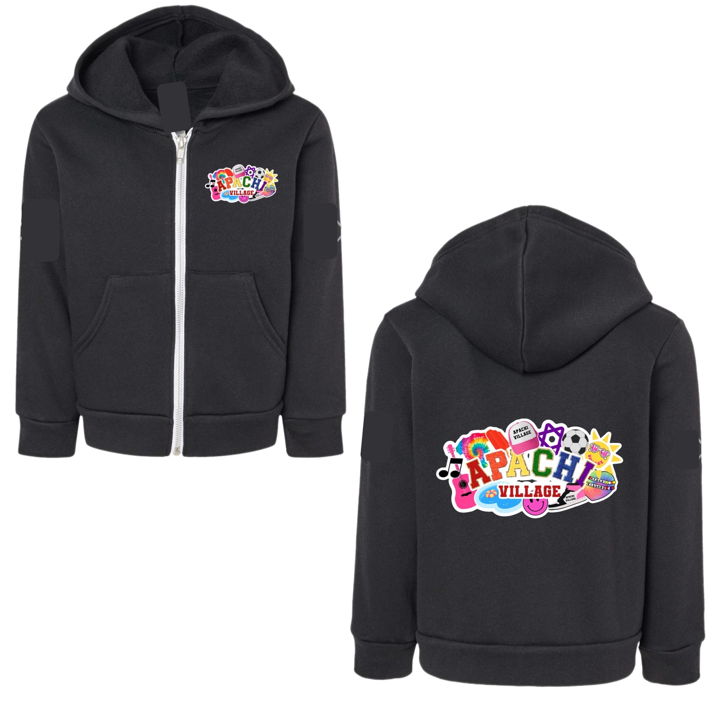 Girls Apachi Village collage zip hoodie