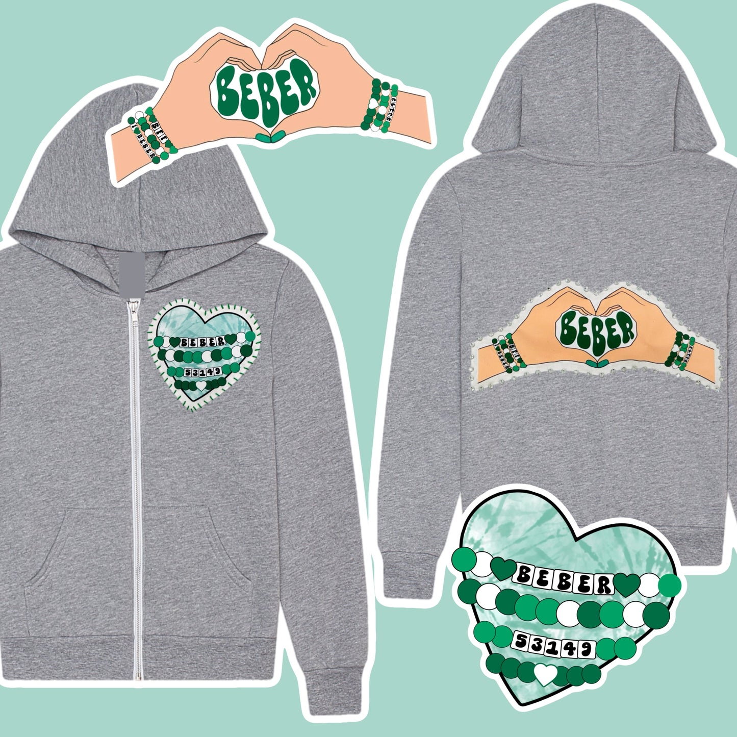 Camp Beber heart hands zip hoodie