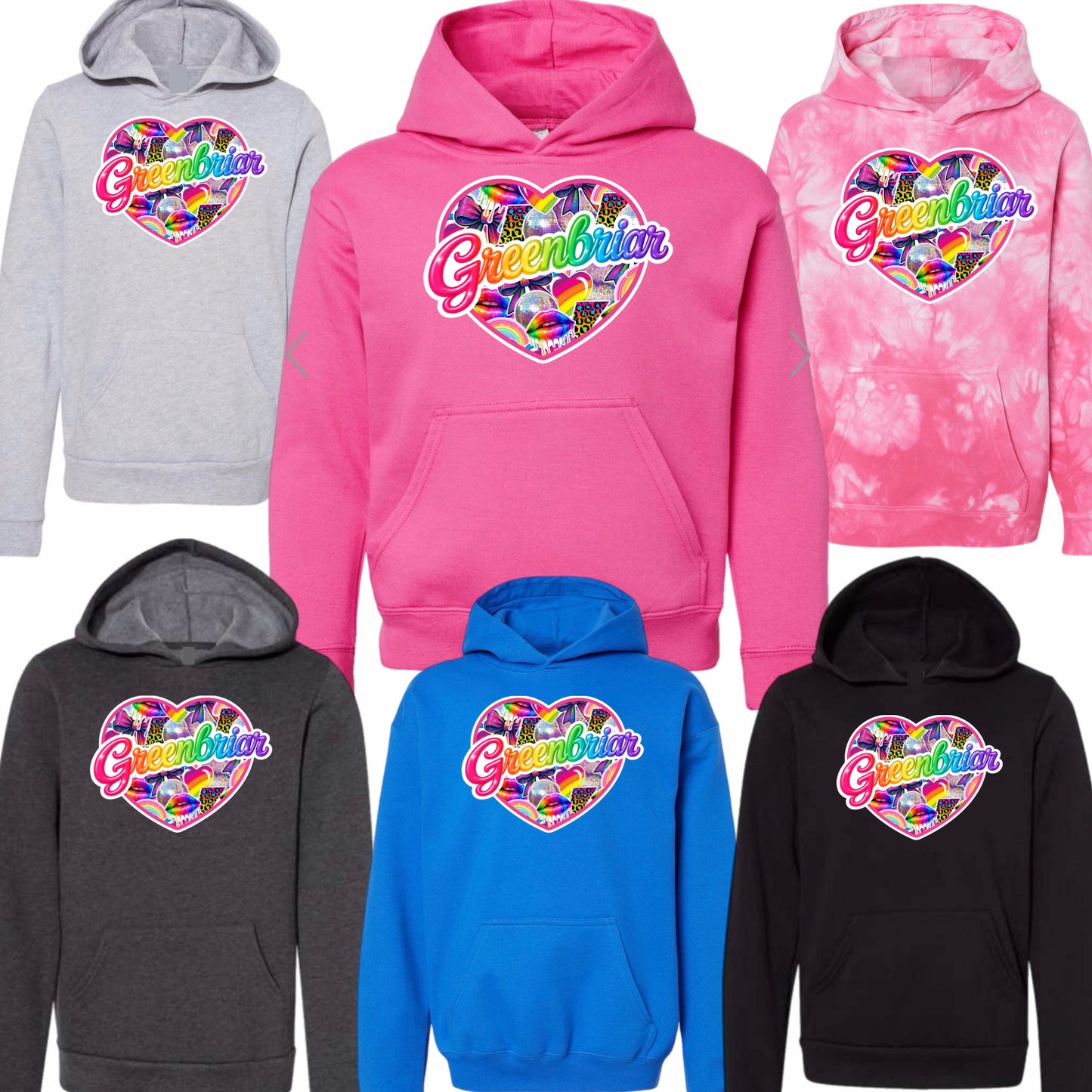 Greenbriar neon heart hoodie