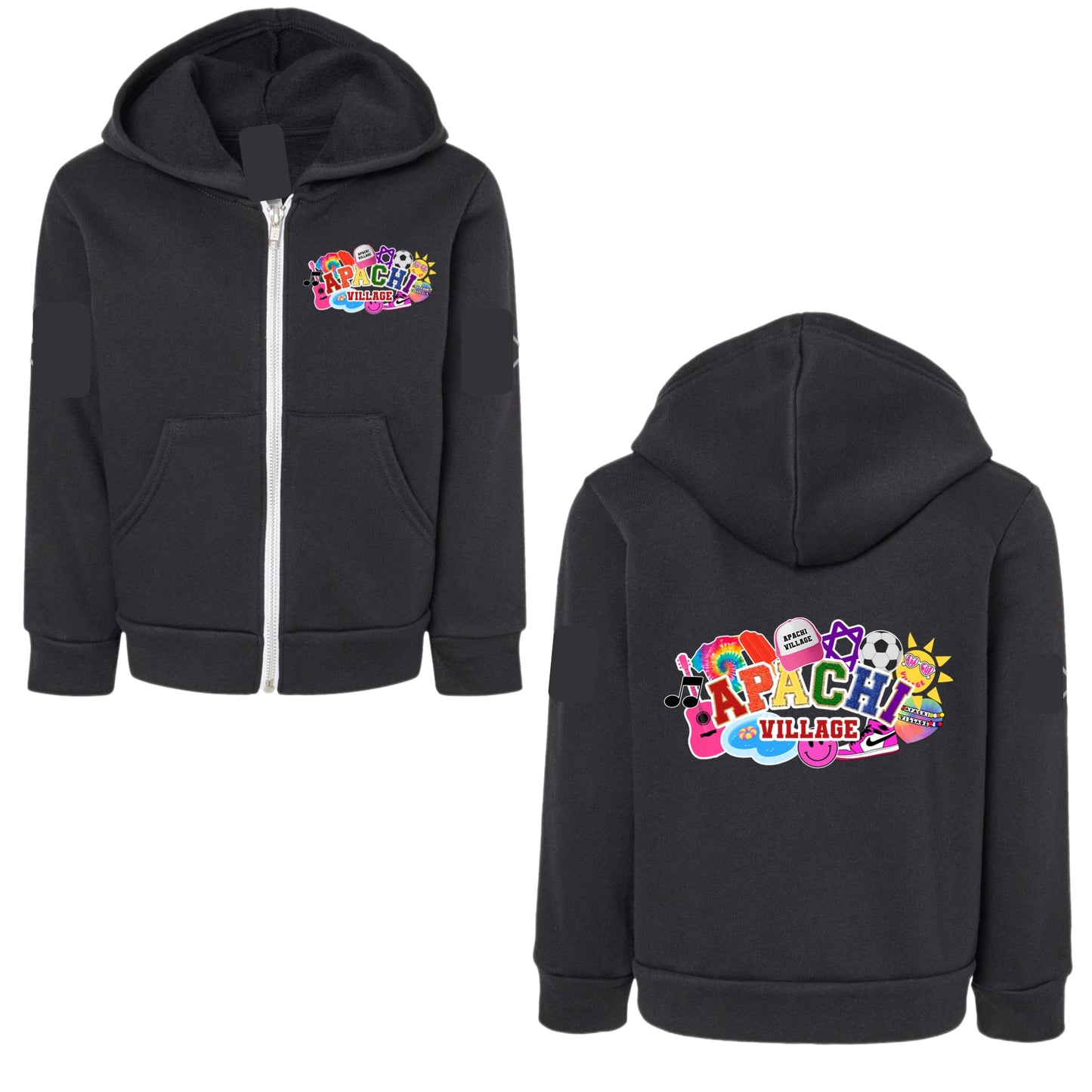Girls Apachi Village collage zip hoodie