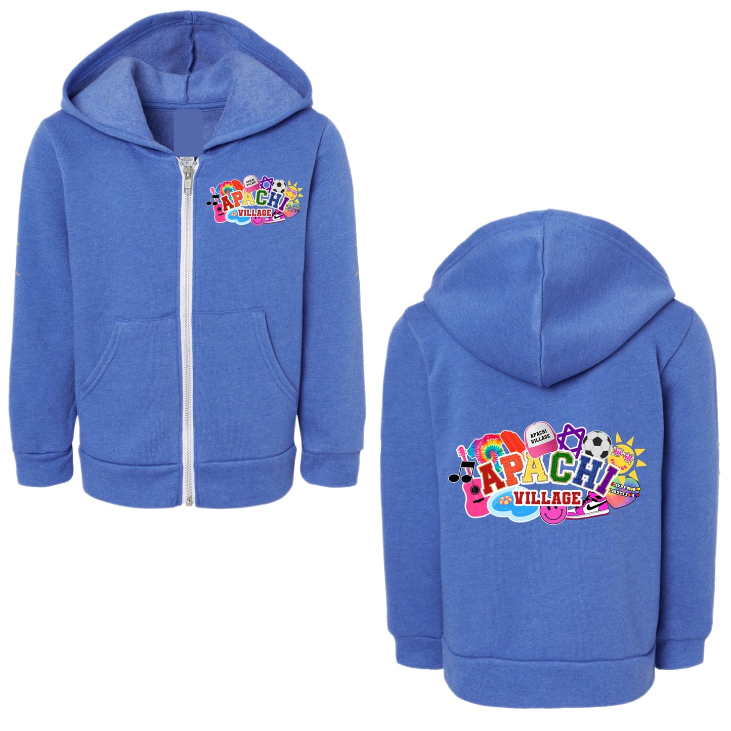 Girls Apachi Village collage zip hoodie