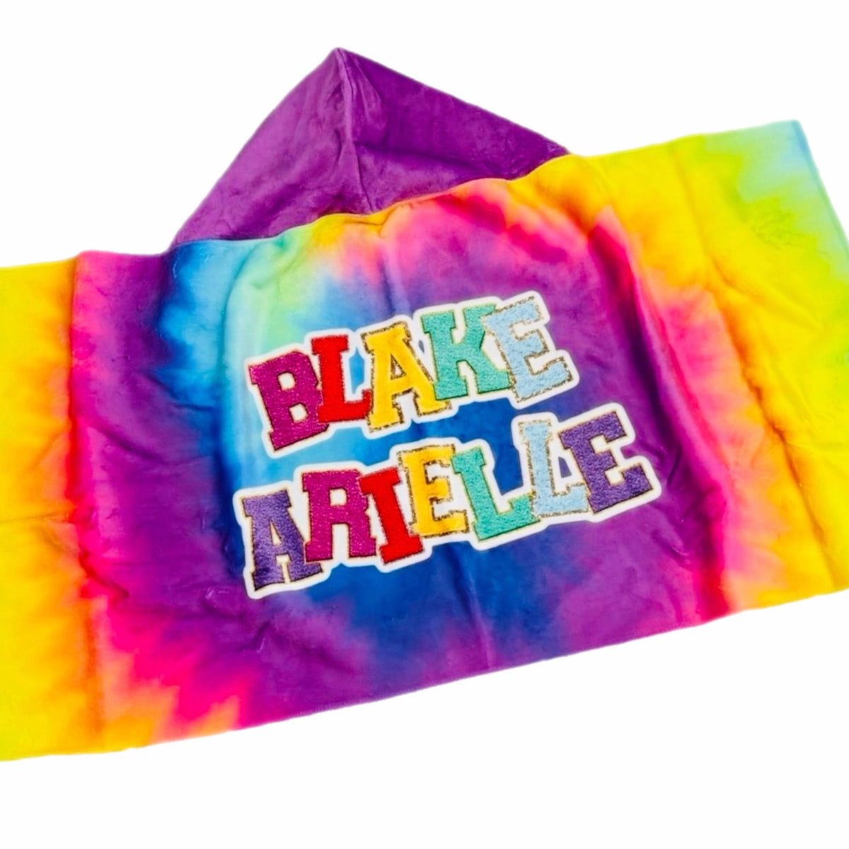 Tie Dye Patched Letters Hooded Towel
