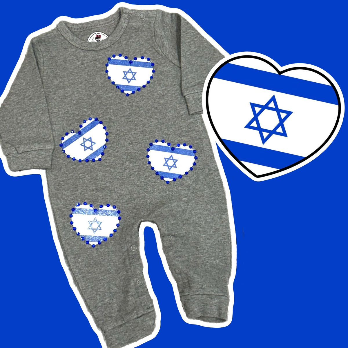 Israel Heart Rhinestone Onesie