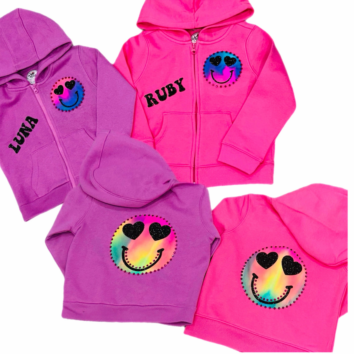 Tie-Dye Heart Eye Emoji Name Zip-Up