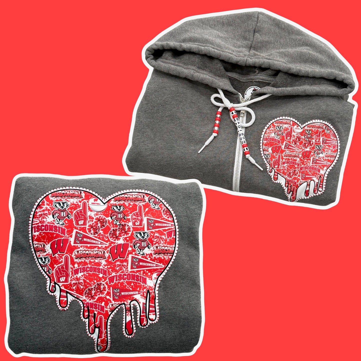 Wisconsin Drippy Heart Zip-Up