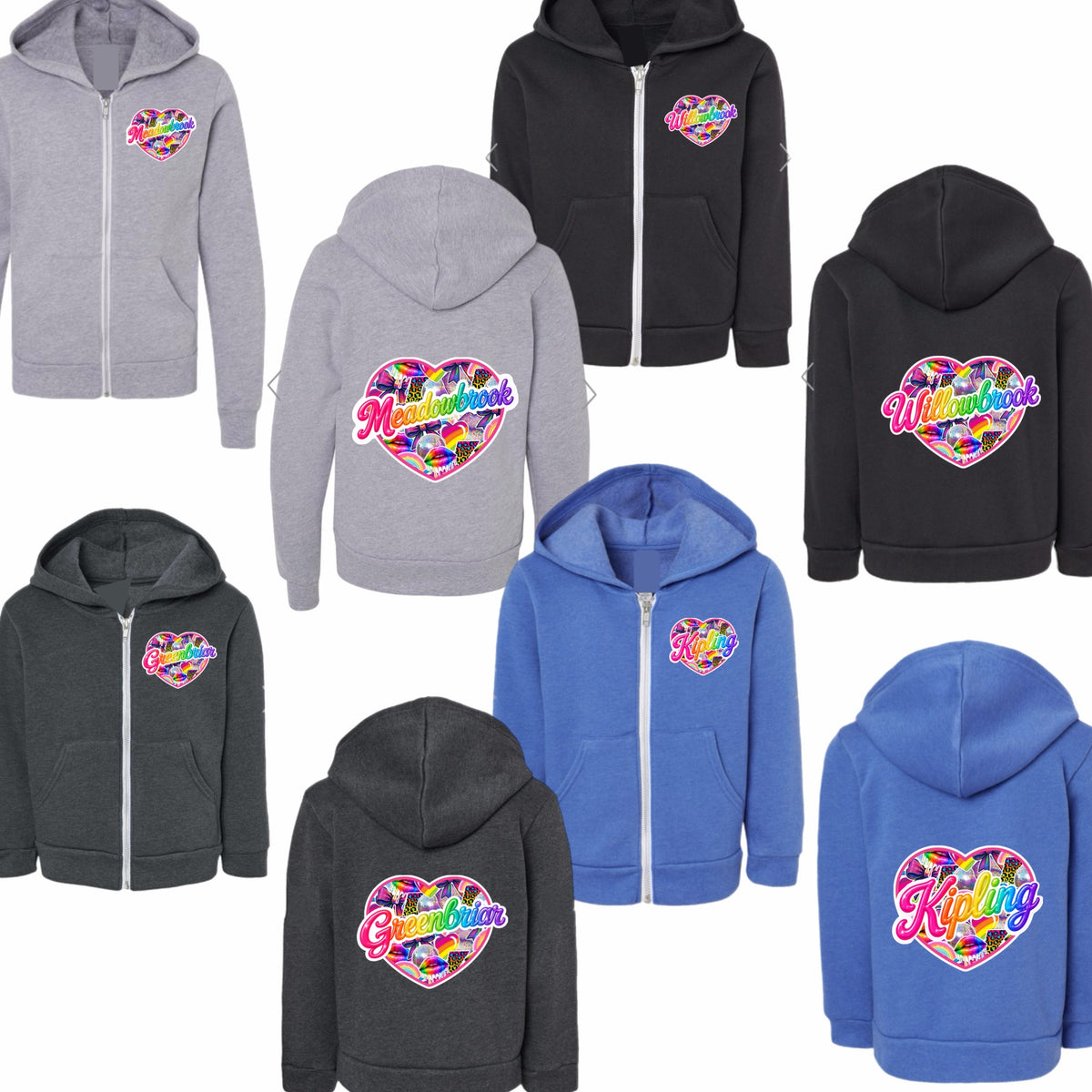 Girls neon heart zip hoodie