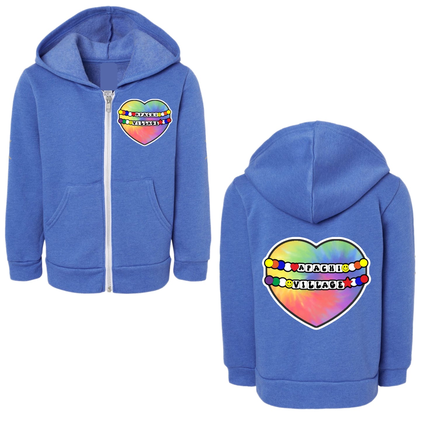 Girls Apachi Village tie dye heart zip hoodie