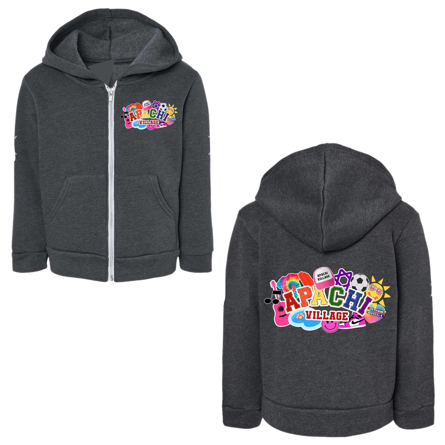 Girls Apachi Village collage zip hoodie