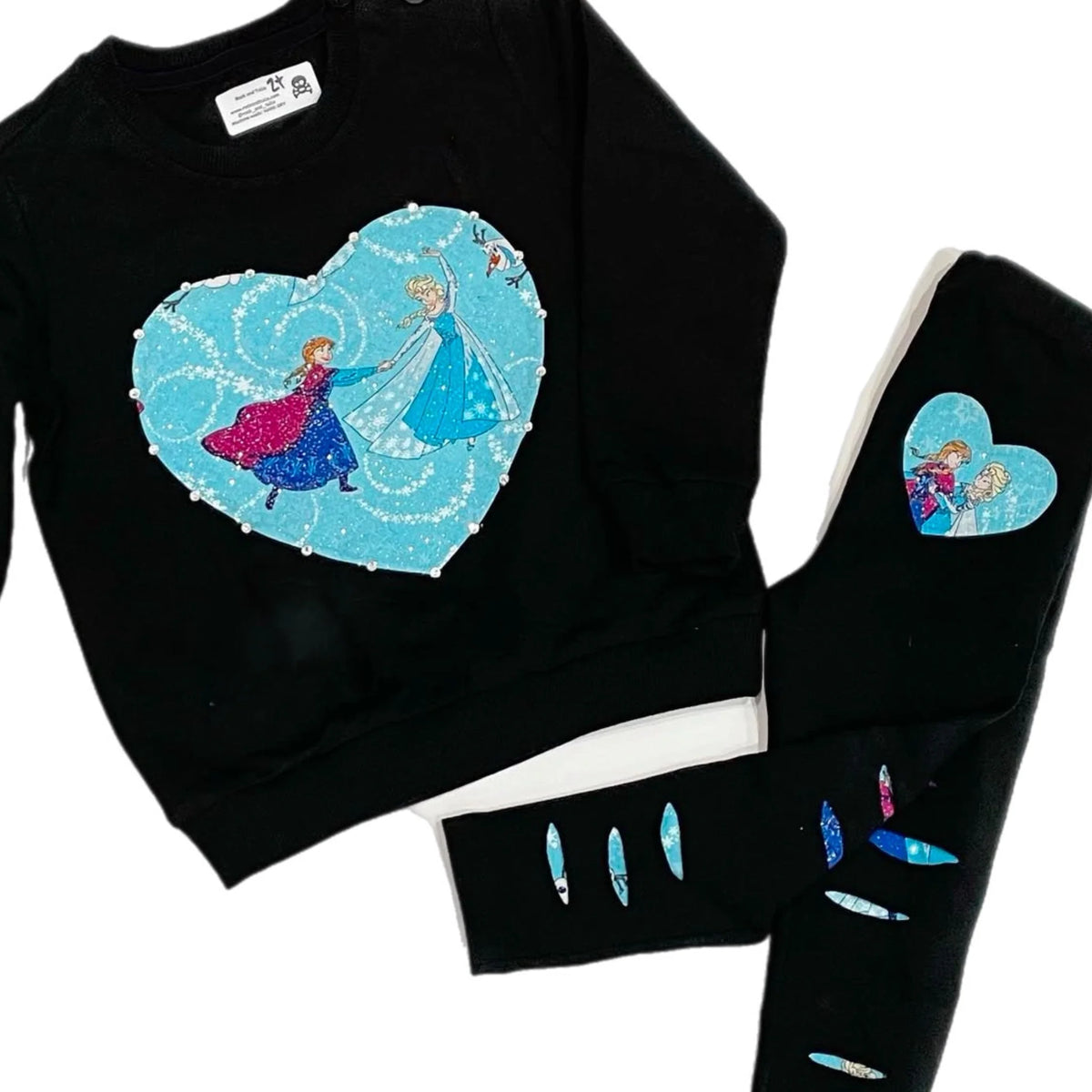 Disney Frozen Heart Distressed Crewneck & Leggings Set