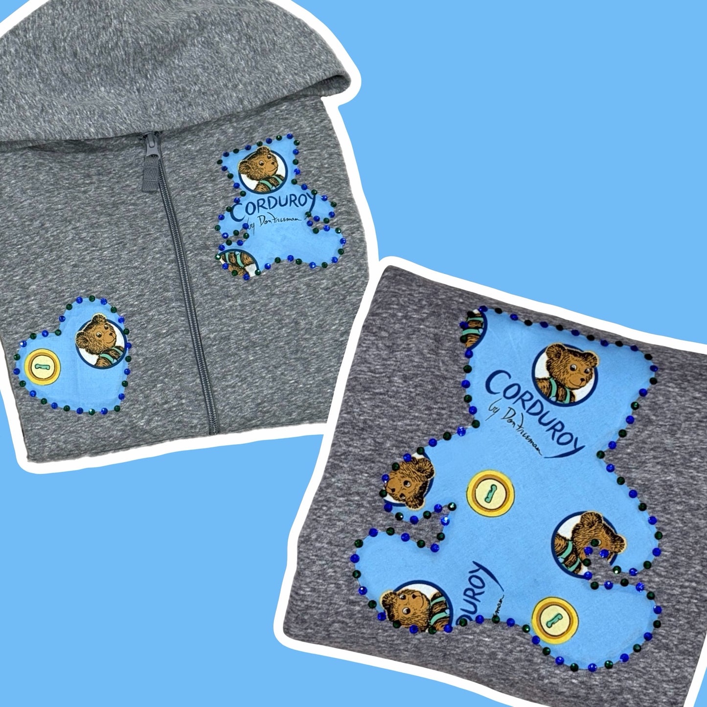 "Corduroy" Embellished Bear & Heart Zip Up