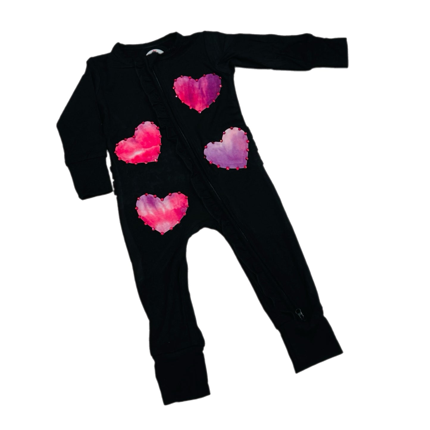 Pink and purple tie dye heart romper