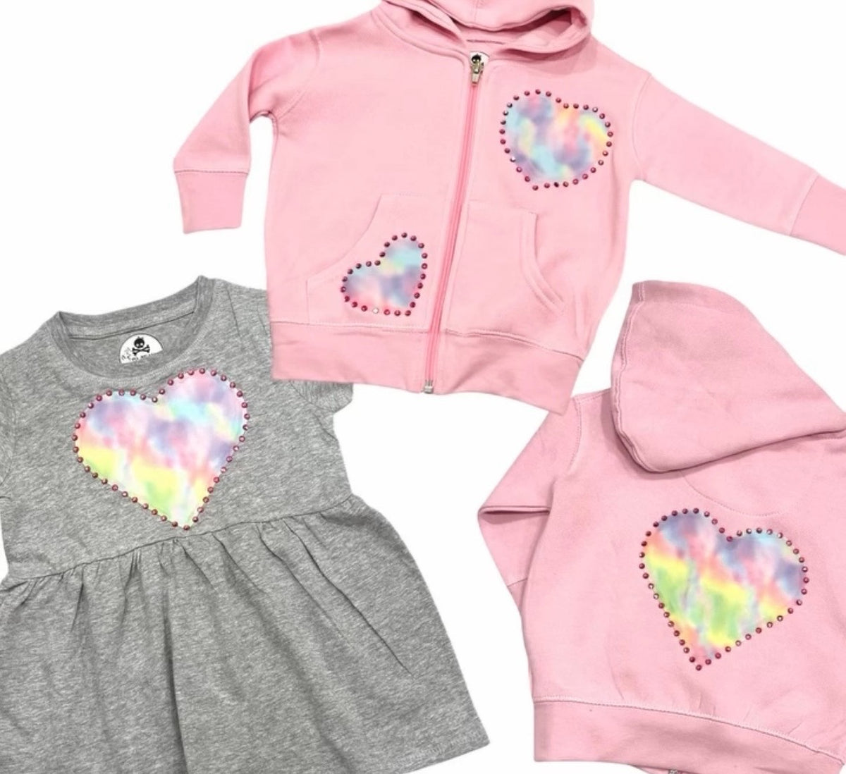 Pastel Tie-Dye Heart Dress & Zip-Up Set