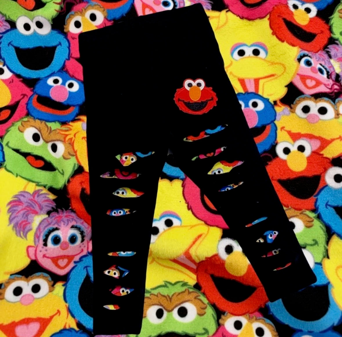 Red monster distressed leggings
