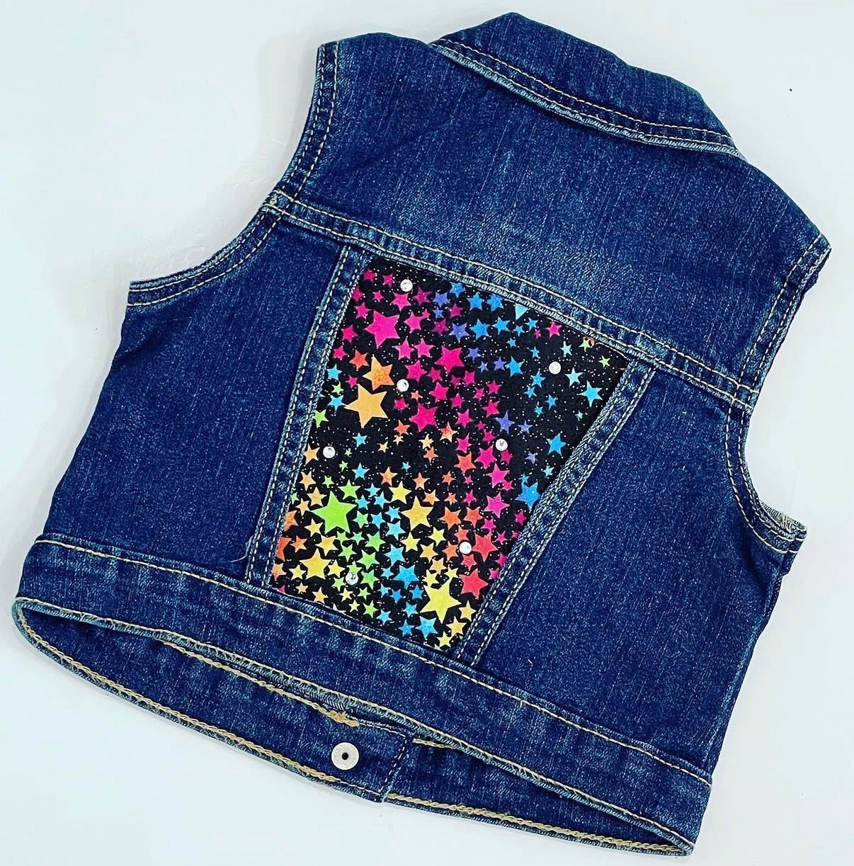 Denim Vest- Rainbow Stars