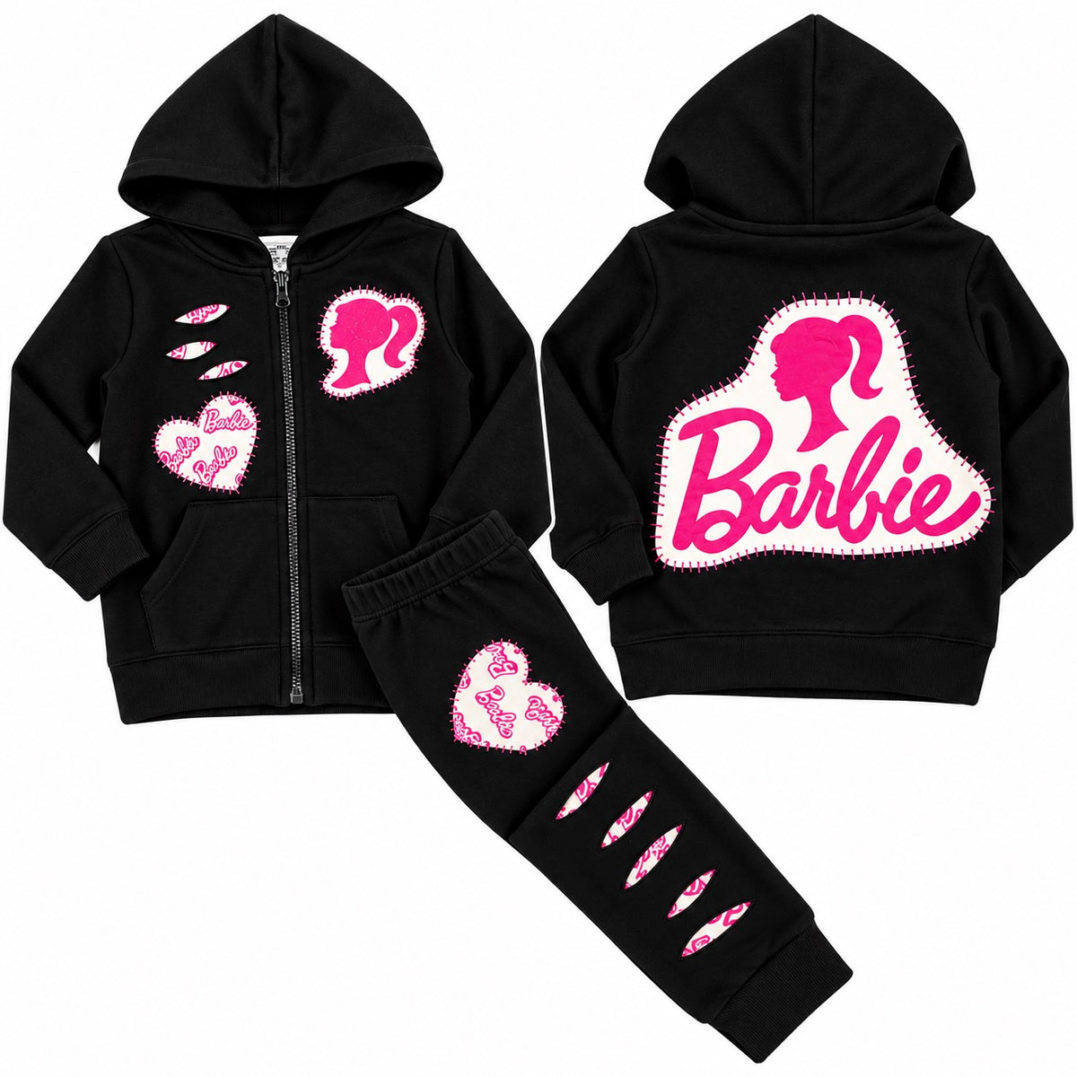 Barbie Distressed Zip-Up Hoodie & Leggings Set