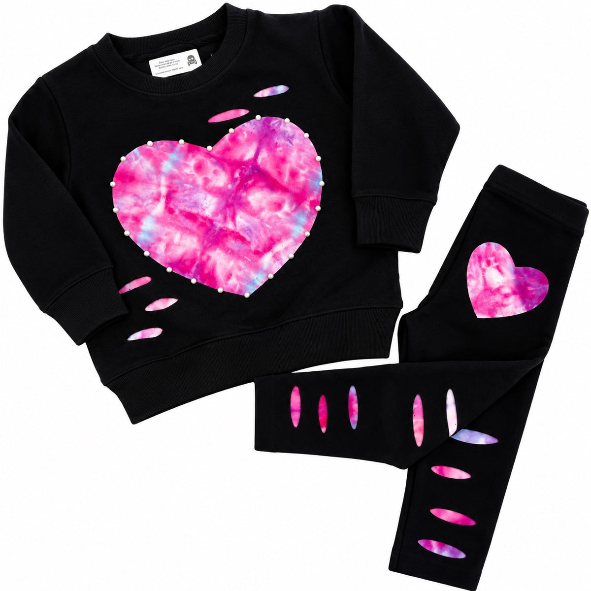 Pink Tie-Dye Heart Sweatshirt & Leggings Set