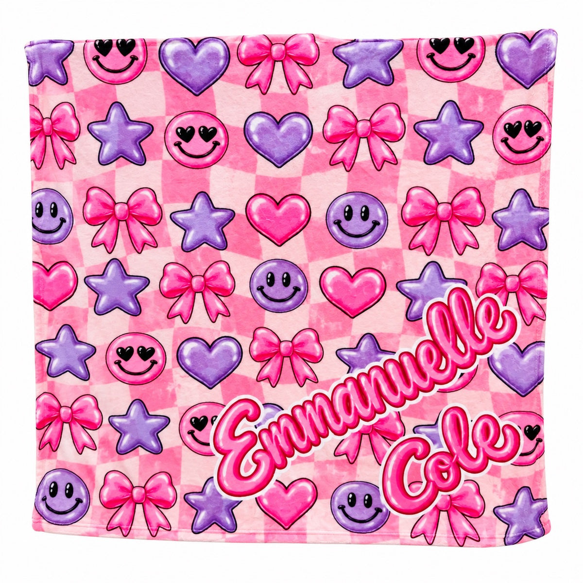 Smileys & Bows Personalized Checkered Blanket