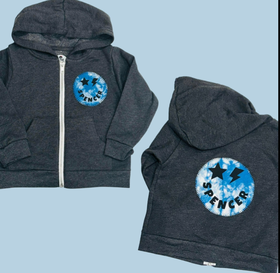 "Name" Tie-Dye Star & Bolt Eye Emoji Zip-Up