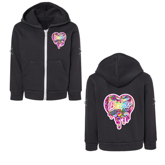 BANNER girls drippy heart zip hoodie