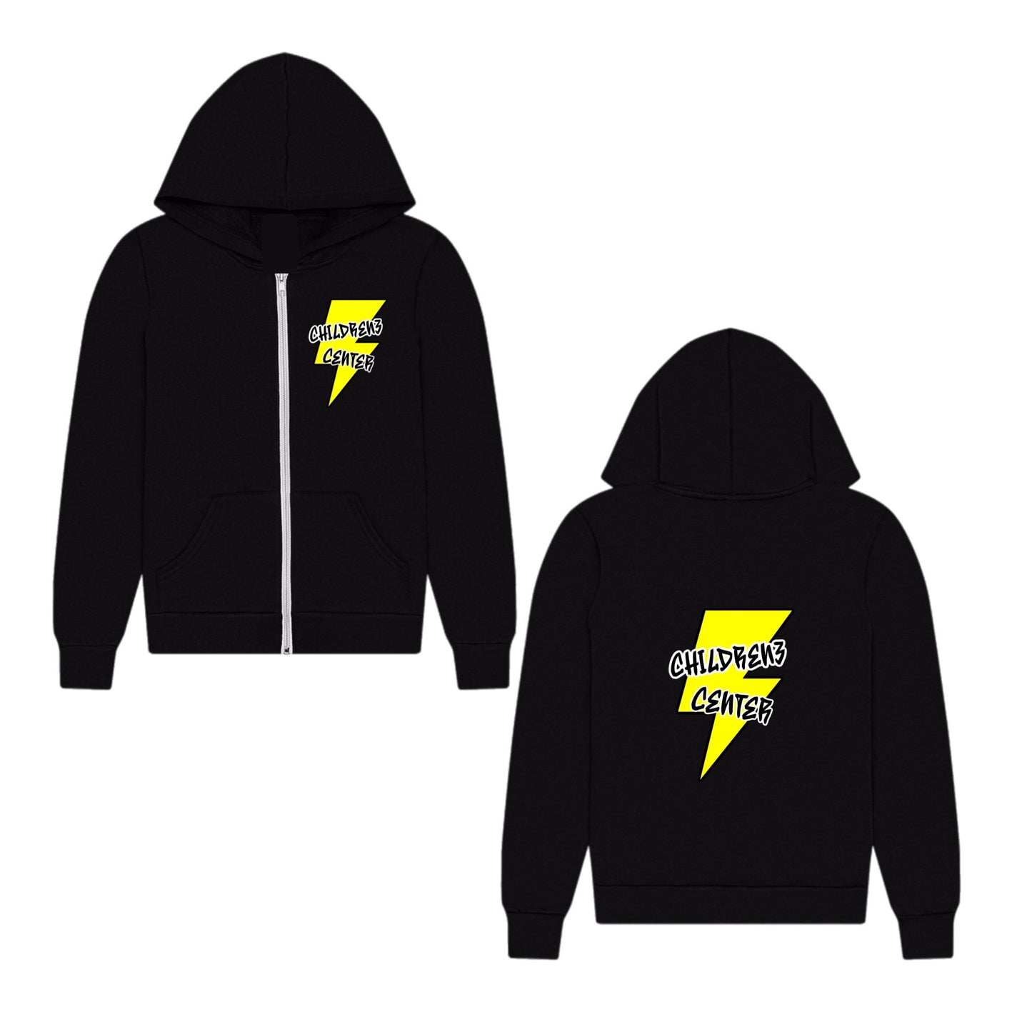 Childrenz Center yellow bolt zip hoodie