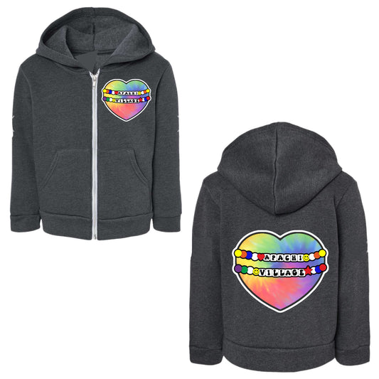 Girls Apachi Village tie dye heart zip hoodie