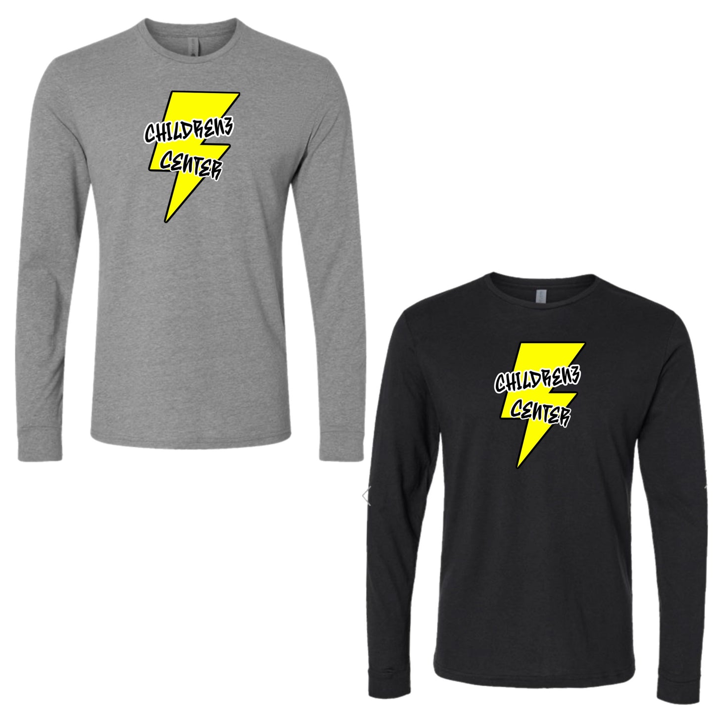 Adult Long sleeve yellow bolt Childrenz Center tee