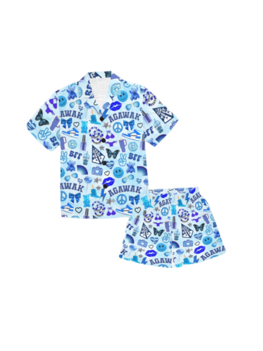Agawak girls/womens button pj shorts set