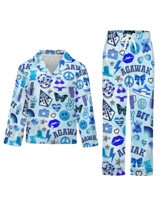 Agawak girls/womens button pj pants set