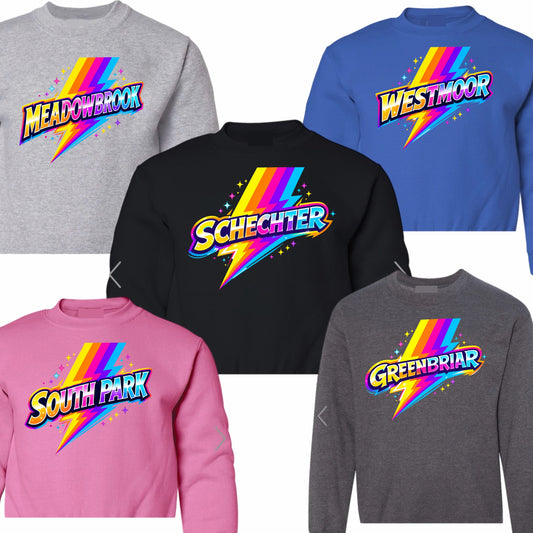 Girls rainbow bolt crewneck sweatshirt