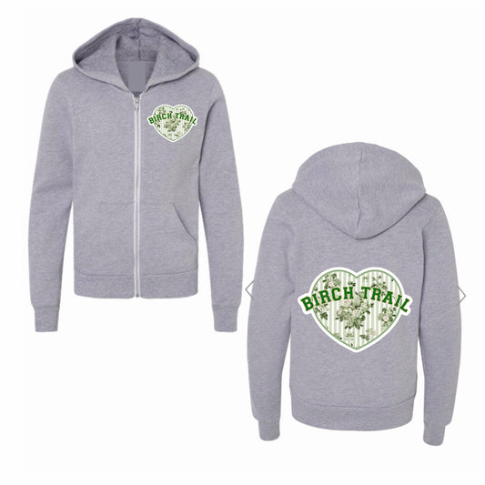 Birch Trail floral heart zip hoodie