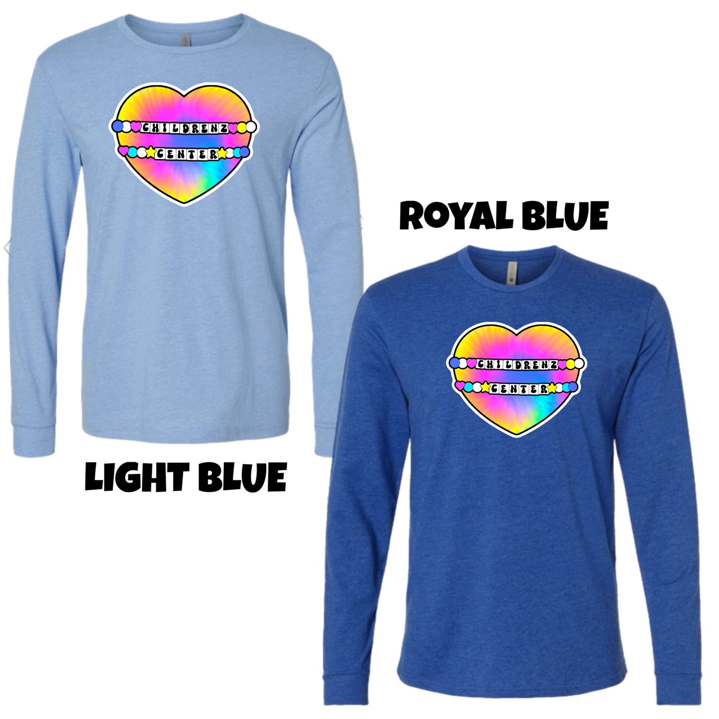 Adult Long sleeve tie dye heart Childrenz Center tee