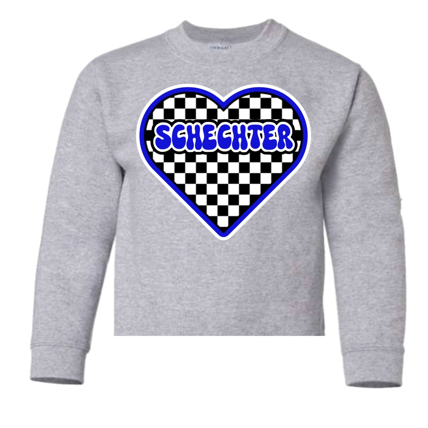 Schechter girls checkered heart crewneck sweatshirt