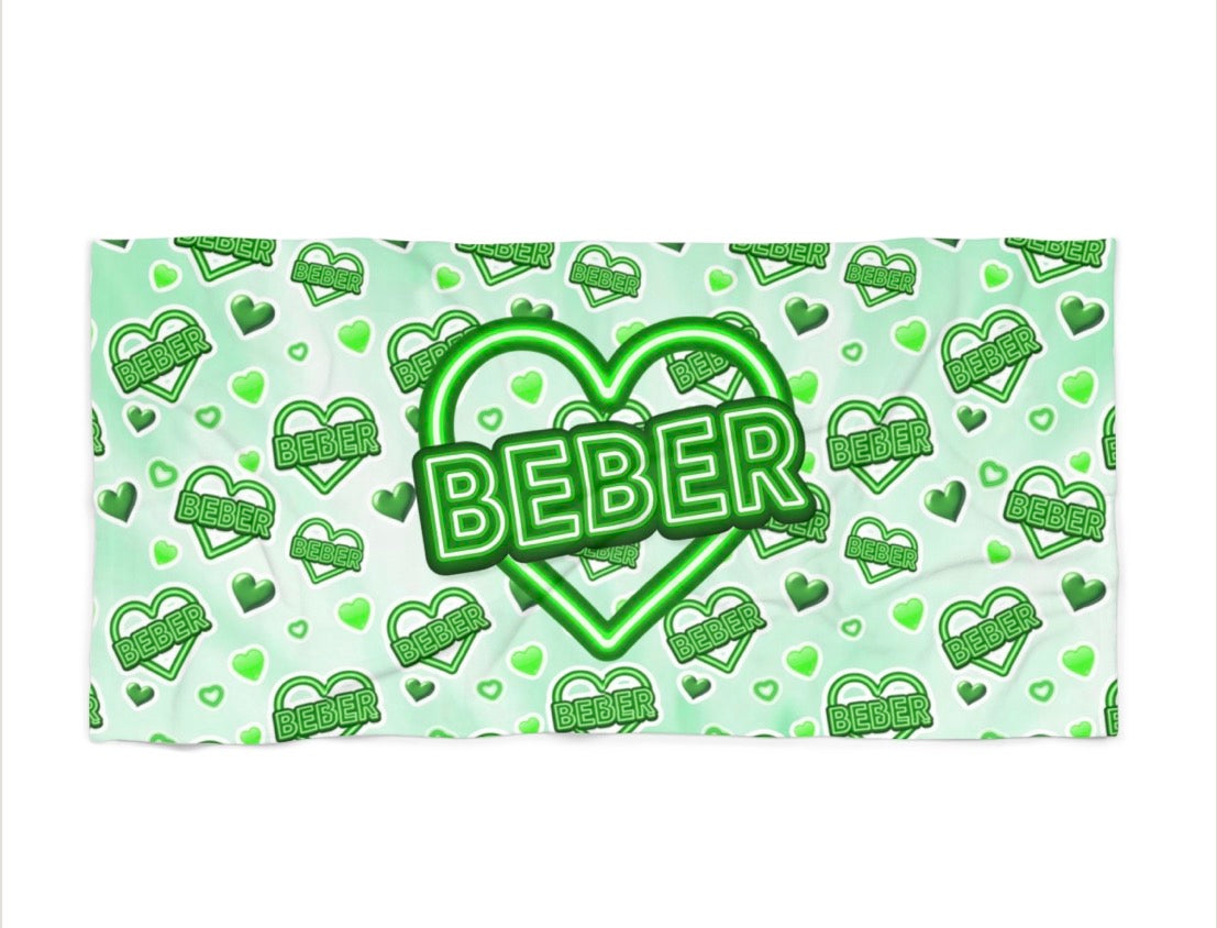 Beber neon sign beach towel