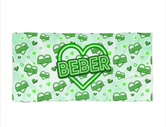 Beber neon sign beach towel