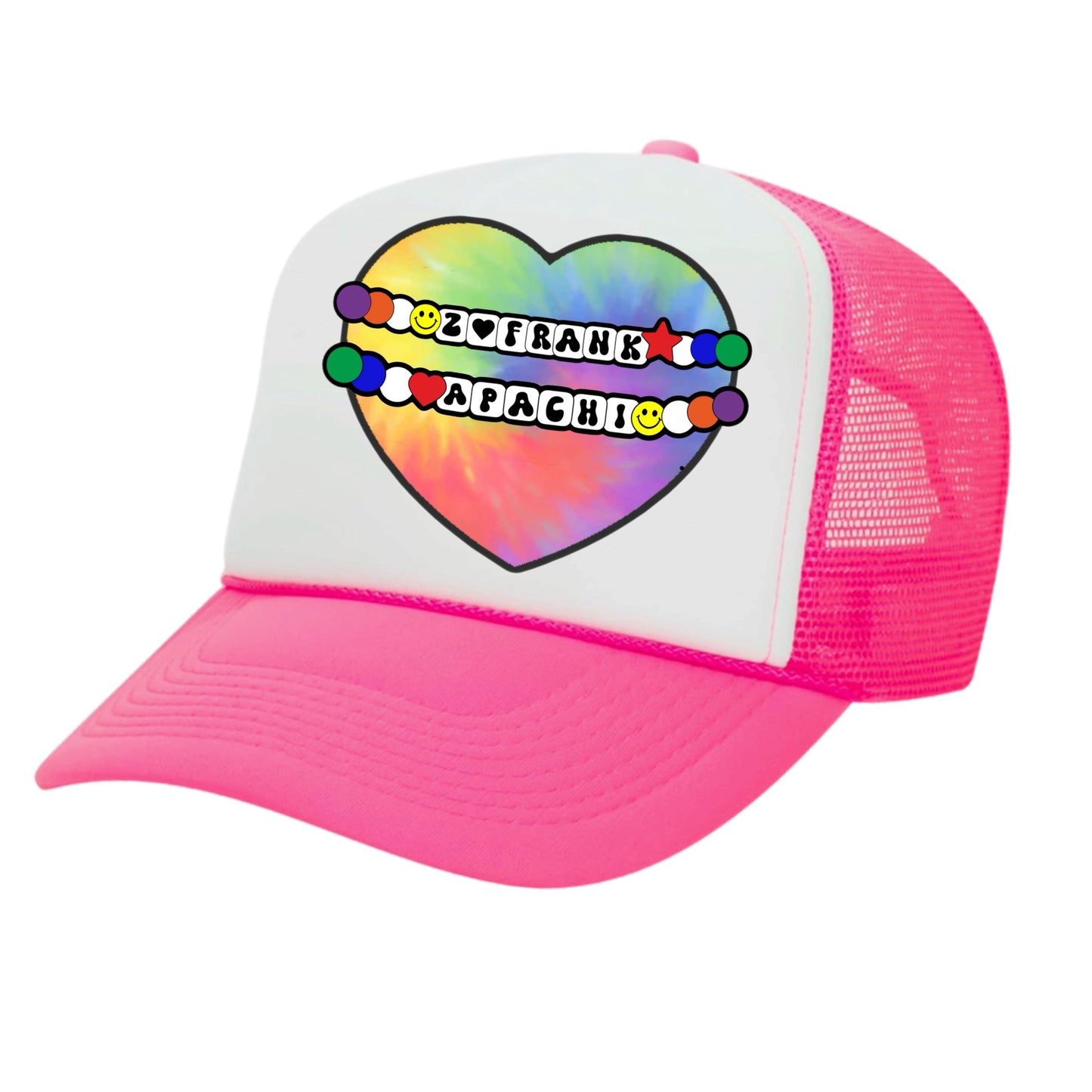 APACHI girls tie dye heart trucker hat