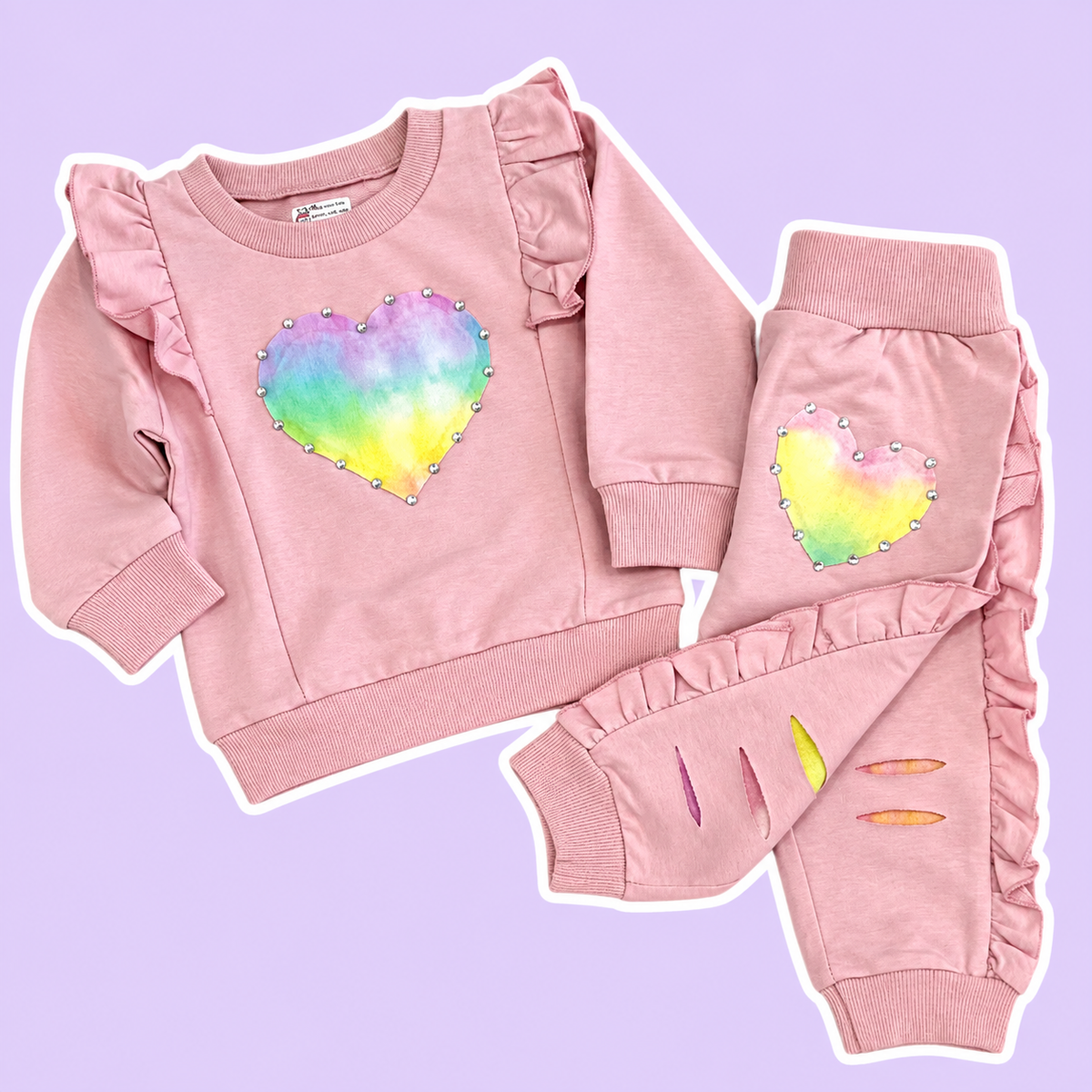 Tie-Dye Heart Ruffle Crewneck & Sweatpant Set