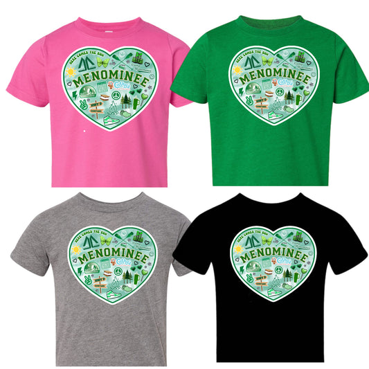 Womens Menominee collage heart tee