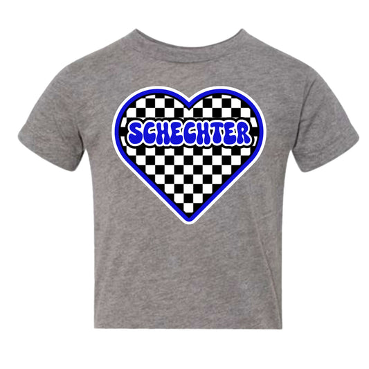 Schechter girls checkered heart tee