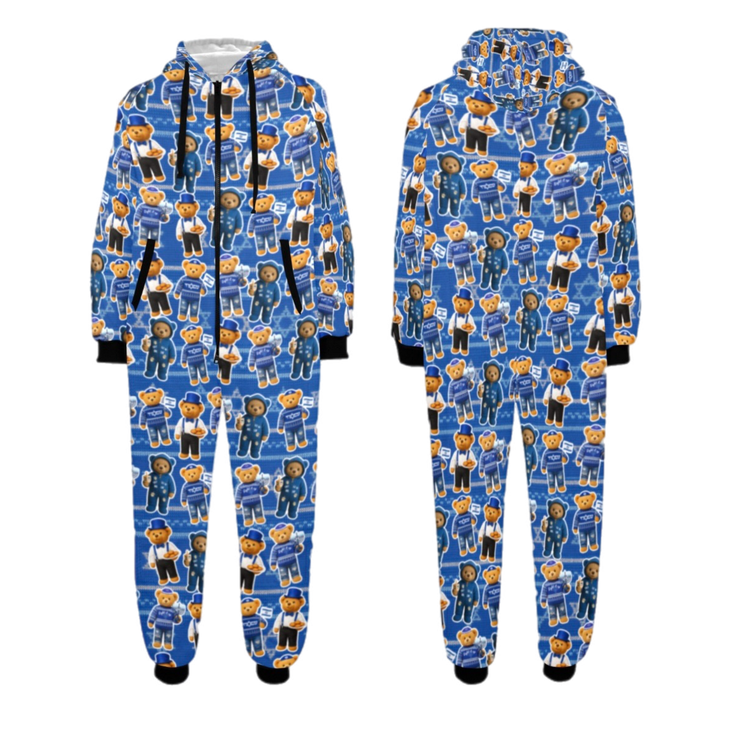 Hanukkah bears boys/mens  fleece zip one piece