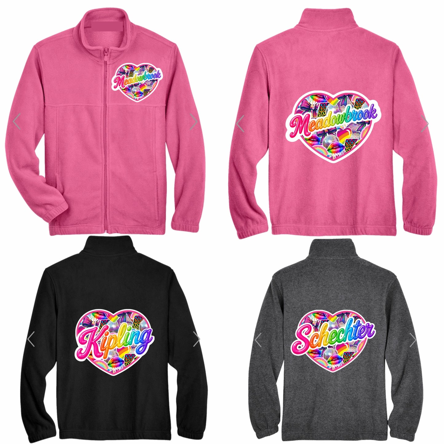 Girls neon heart fleece zip jacket