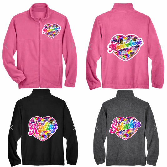 Girls neon heart fleece zip jacket
