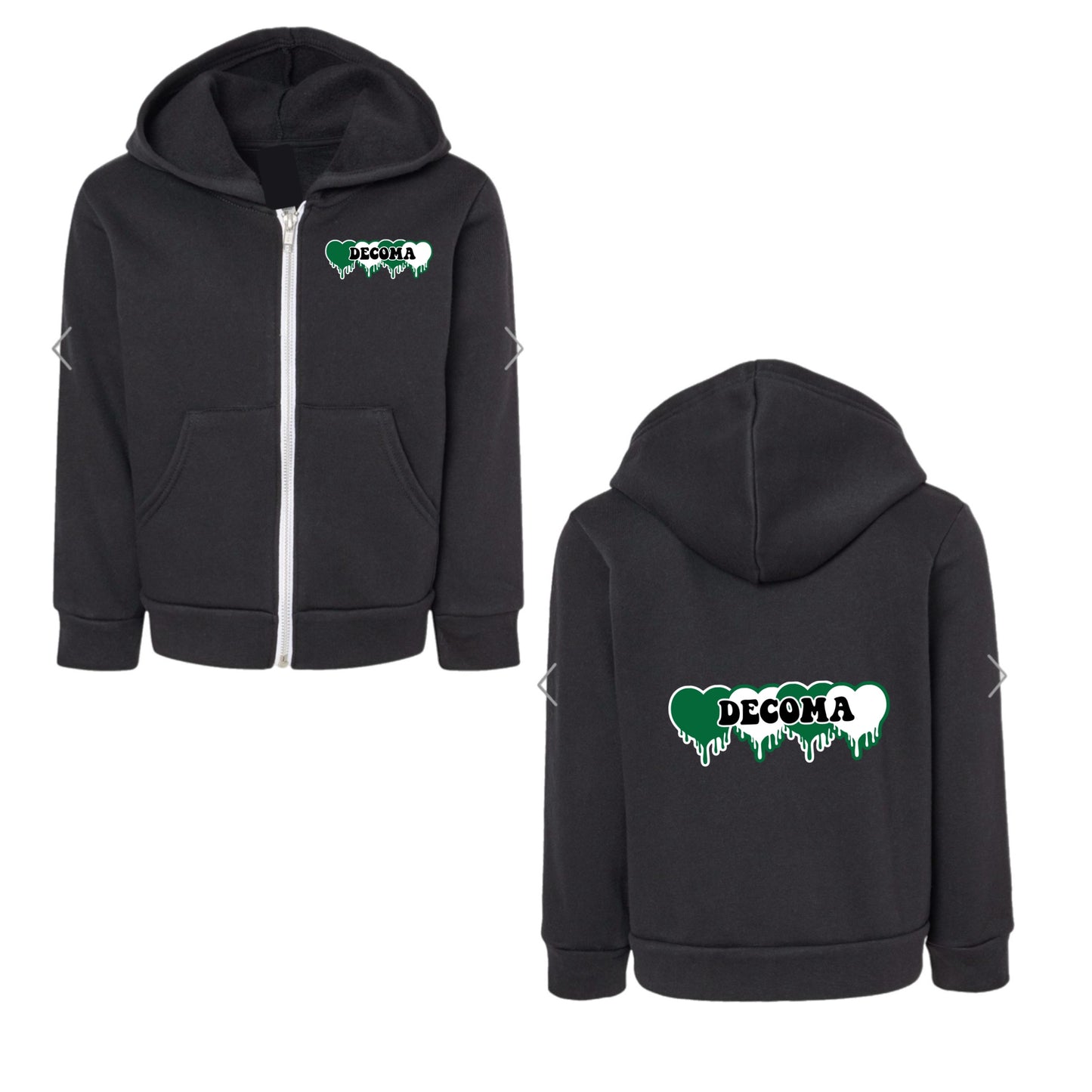 Decoma girls/adults GREEN drippy hearts hoodie